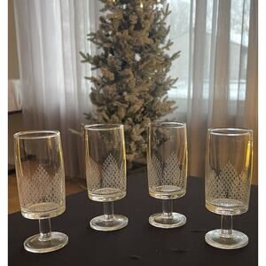 Set of 4 Vintage Etched Cordial Glasses – Evergreen/Pine Tree Motif – Unmarked